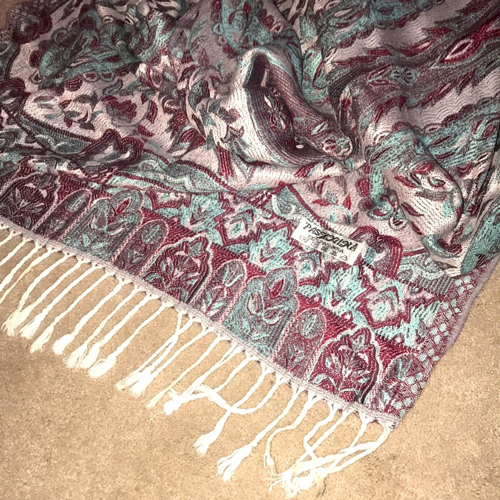 Cranberry, Teal and White Pashmina